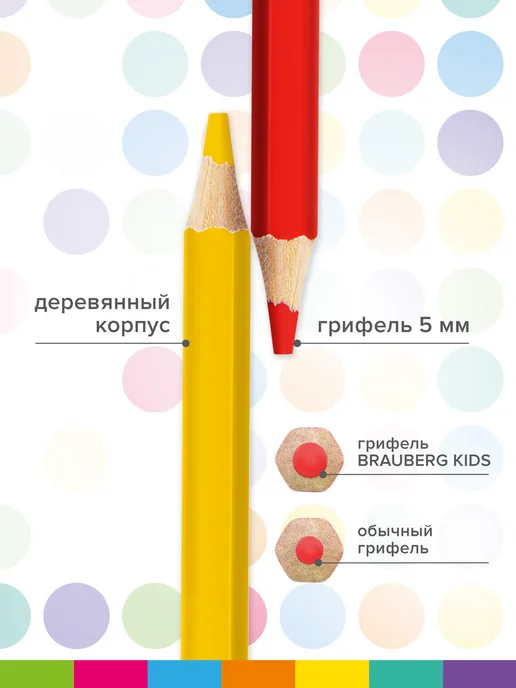Brauberg Карандаши цветные для рисования утолщенные, мягкие 12 цветов, 12 цв., фото 5