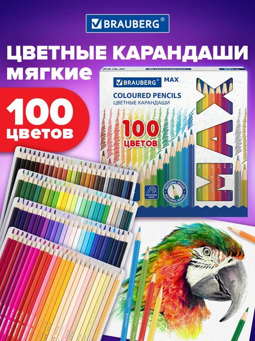 Brauberg Набор цветных карандашей для рисования супермягкие 100 цв, синий