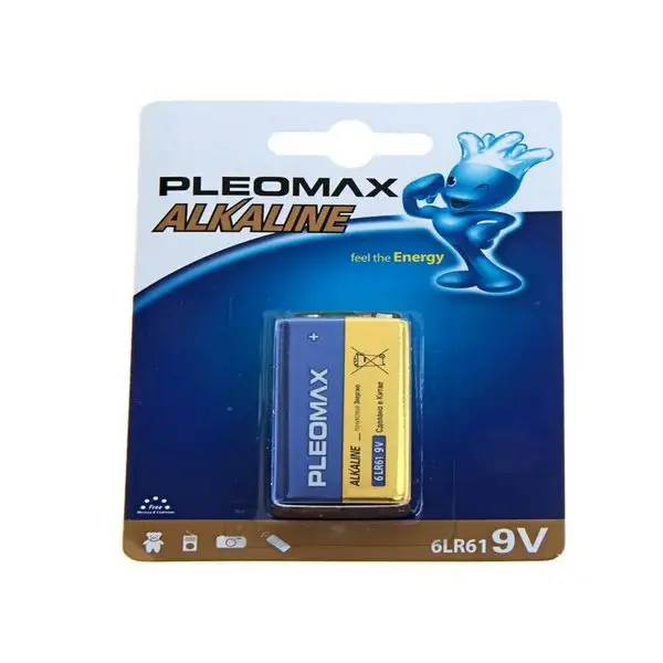 Батарейка алкалиновая Pleomax, 6LR61-1BL, 9В, крона, 1 шт.