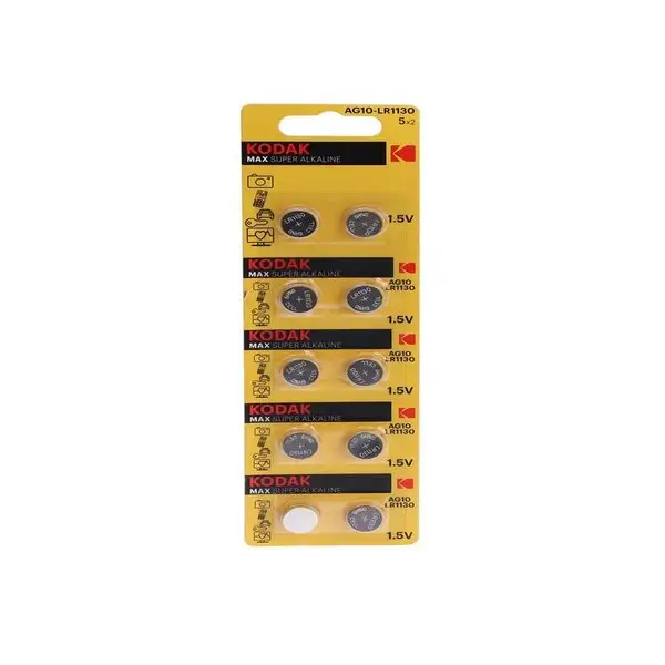 Батарейка алкалиновая Kodak, AG10 (LR1130, LR54), 1.5В 10 шт
