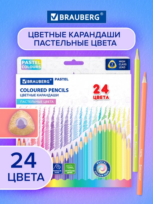 Brauberg Карандаши цветные пастельные для рисования 24 цвета, 24 цв.