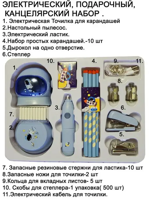 WELLSHOP Электрический канцелярский подарочный набор, синий, фото 2