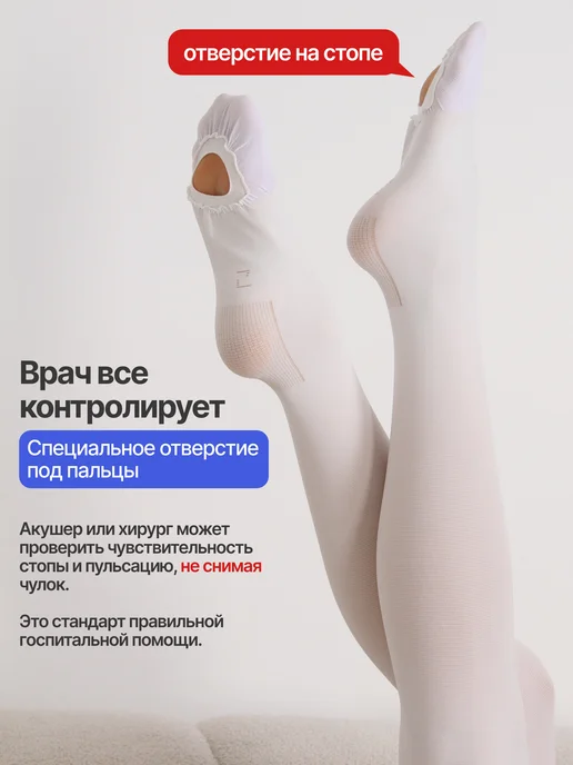 Timed Компрессионные чулки 2 класс для родов для операции, белый, фото 6