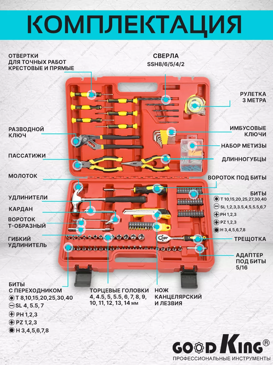 Набор инструментов для дома 176предметов GOODKING 134033568 купить за 3 023  ₽ в интернет-магазине Wildberries
