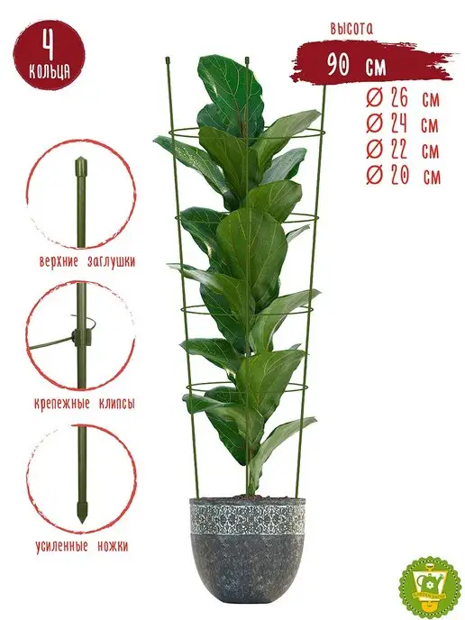 Garden Show Опора для растений круглая (4 кольца) металл h90см, зеленый, фото 4