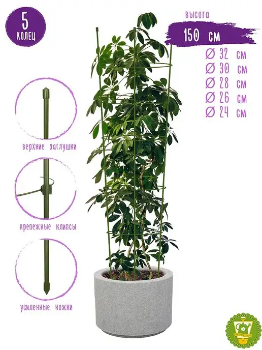 Garden Show Опора для растений круглая (5 колец) металл h150см, вариант, фото 4