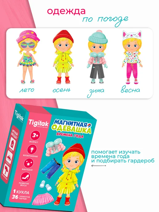 Tigitak Игрушка для девочек кукла с одеждой на магнитах, голубой, фото 4