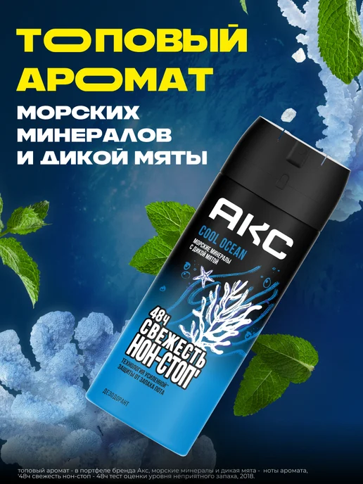 АКС Парфюмированный дезодорант мужской спрей Cool Ocean 150 мл, 150 мл, фото 2