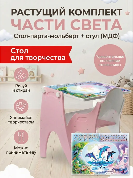 Tech kids растущий стул и стол (парта) комплект, розовый, фото 4