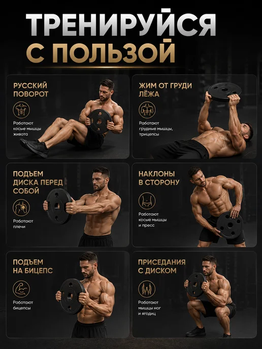AMETIST Набор дисков блинов для штанги и гантелей по 5 кг, 5 кг, фото 7