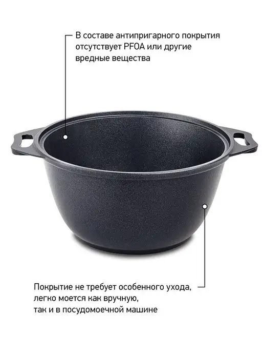 KUKMARA Кастрюля 3 литра антипригарная с крышкой толстым дном, черный, фото 5