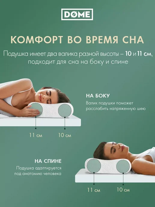 Dome Подушка анатомическая с эффектом памяти 59х39х9 10см, 48x31x10, фото 3
