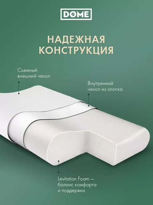 Dome Подушка анатомическая с эффектом памяти 59х39х9 10см, 48x31x10, фото 4