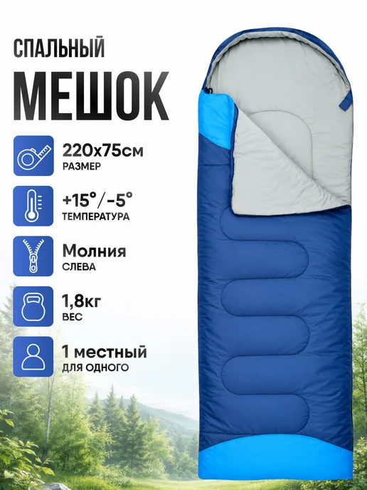 Спальный мешок туристический, голубой