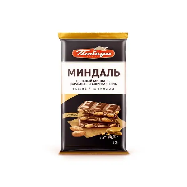 Шоколад «Темный с цельным миндалем и морской солью», 90г