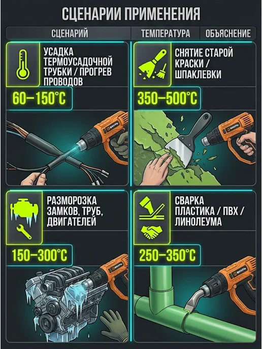 ВИХРЬ Фен строительный электрический с кейсом ТП-2000Р, черный, фото 7