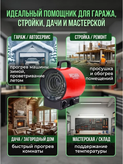 РЕСАНТА Пушка тепловая электрическая для дома ТЭП-3000К, ТЭП-3000К, фото 6