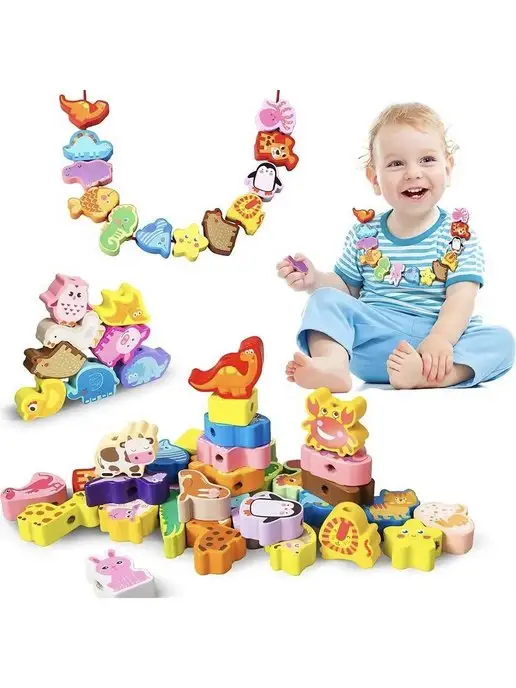 Limi kids Шнуровка деревянная для детей в контейнере крупные детали, вариант, фото 2
