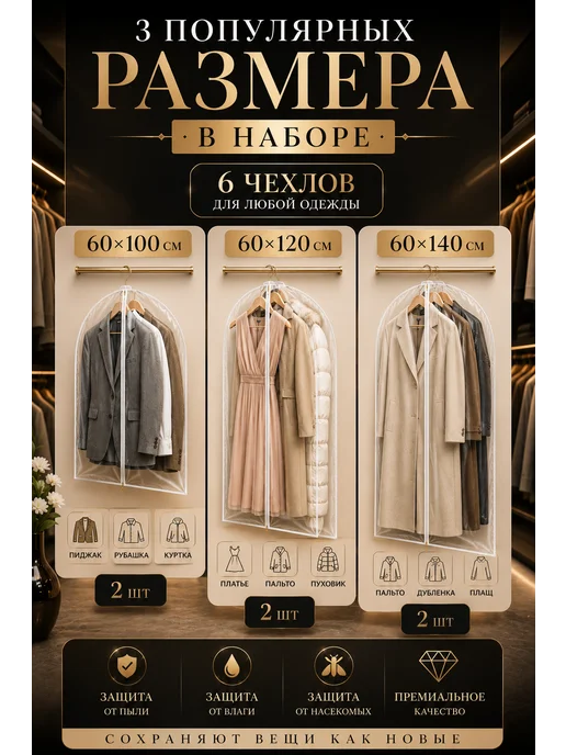 AРТИЯ Чехол для одежды на молнии 60х100, 60х120, 60х140, 60x100, фото 2