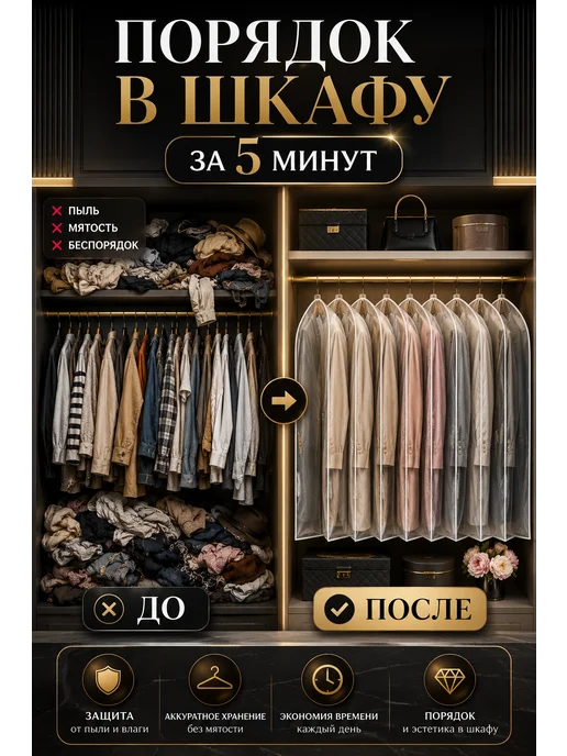 AРТИЯ Чехол для одежды на молнии 60х100, 60х120, 60х140, 60x100, фото 3
