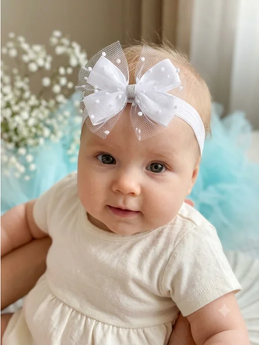 Miracle Bow Повязка на голову с бантиком для малышей для девочек, белый
