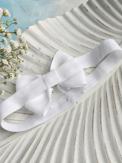 Miracle Bow Повязка на голову с бантиком для малышей для девочек, белый, фото 7