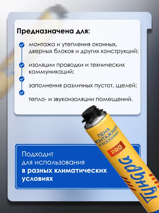 ТУНДРА PRO Пена монтажная выход 45 л, 750 мл, 45 л, 750 мл, фото 2