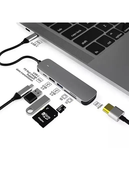 iRift Док станция USB type C 6-в-1 для ноутбука, серый, фото 5