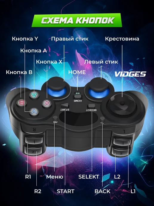 VIDGES Геймпад 850 для андроида, Android, TV приставки и ПК, черный, черный, фото 4