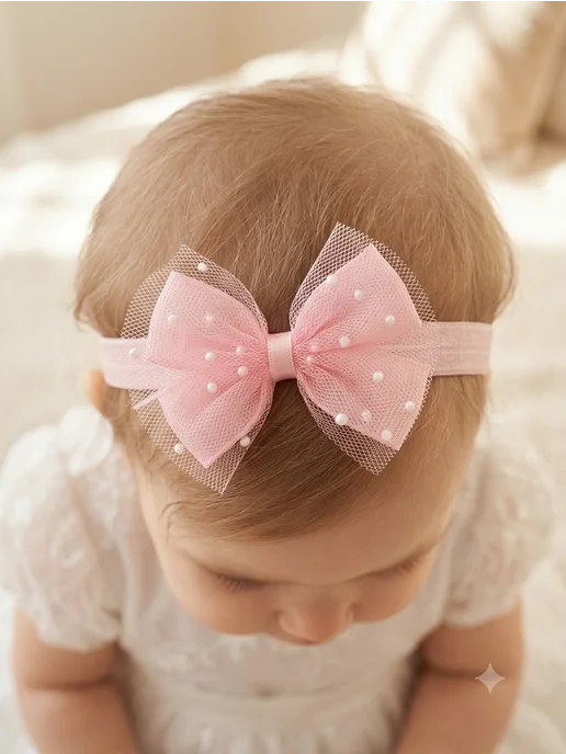 Miracle Bow Бант - повязка на голову праздничная, розовый, фото 3