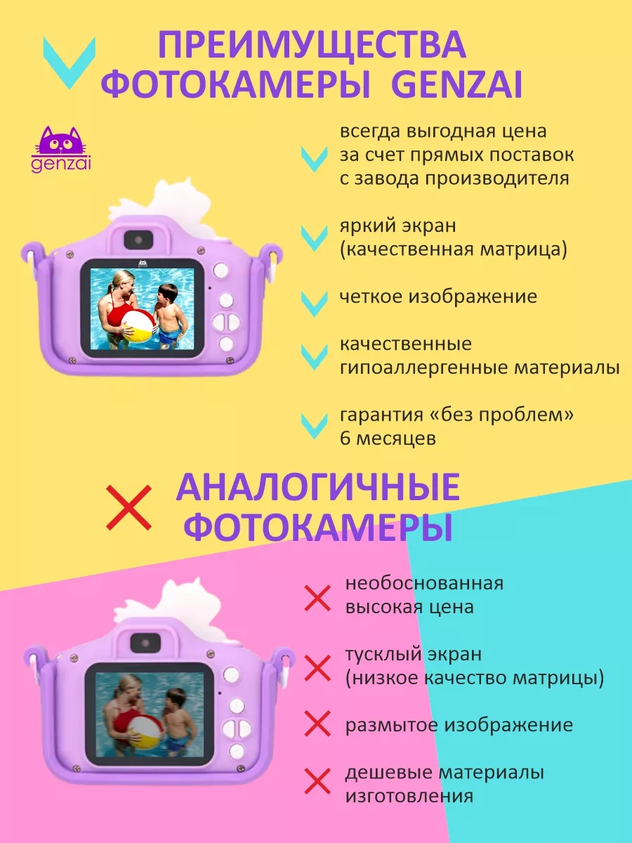 Детский цифровой фотоаппарат Единорог подарок Genzai 134661992 купить за 1  159 ₽ в интернет-магазине Wildberries