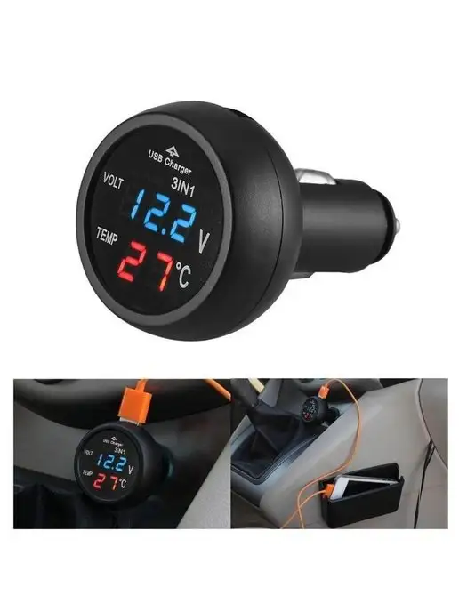 Slendori-Avto Термометр для авто вольтметр USB 12 24V, вариант