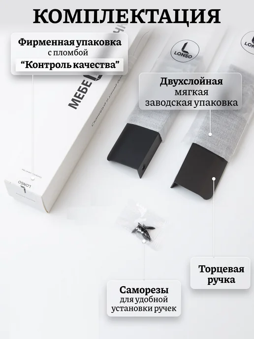 Lonso Ручки для кухонного гарнитура и тумбы торцевая, черный, фото 3
