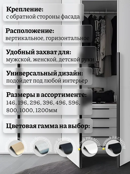 Lonso Ручки для кухонного гарнитура и тумбы торцевая, черный, фото 5