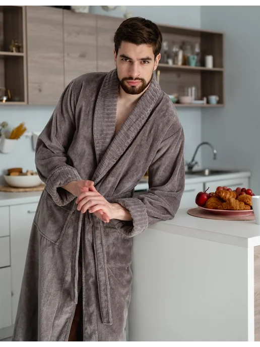 AYKA HOME Халат мужской махровый домашний, серый, фото 3