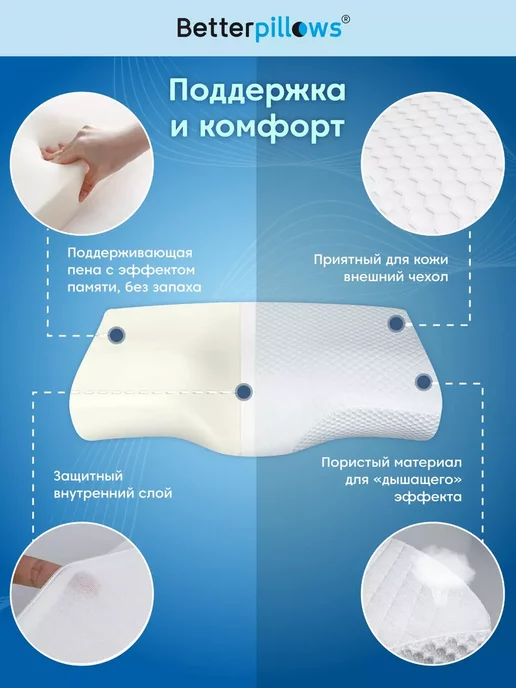 Betterpillows Подушка ортопедическая для сна DEEP SLEEP LIGHT 60х35х12 см, 35x12 см, фото 2