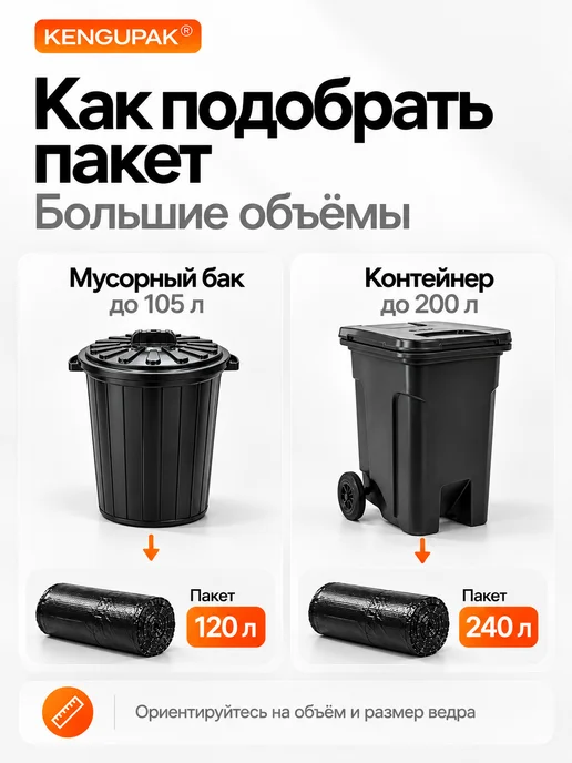 Kenguru_pack Мешки для мусора прочные 120 л, 50 шт, 120 л, 50 шт, фото 8