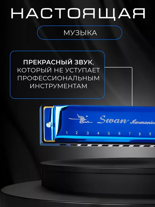 Swan Губная гармошка С, диатоническая, синий, фото 3