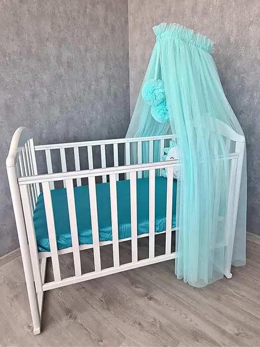 Indi Princess Балдахин на кроватку для новорожденного с помпонами, зеленый, фото 4