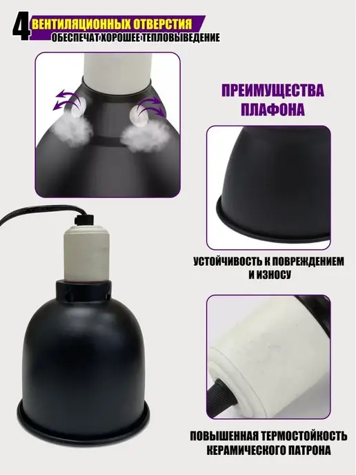 Flash Unit Защитный плафон для террариума под лампу нагрева, черный, фото 2