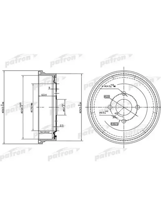PATRON Барабан тормозной, для Опель Астра F 1994-1998, G 2001-2005, 1,998 кг
