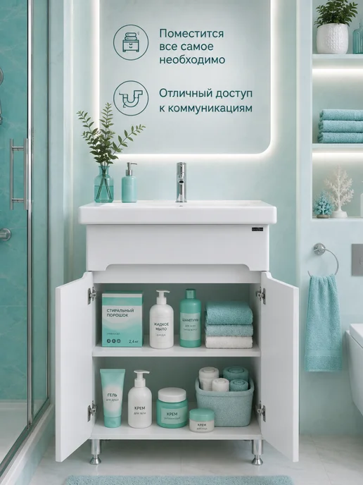 СанТа Тумба под раковину Фостер 60, Лондон60, белая, белый, фото 4