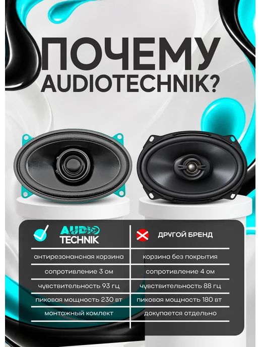 Динамики автомобильные 16см AUDIO TECHNIK SE-165FR (пара), 4x6, фото 2
