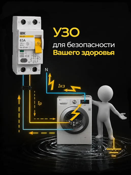 Iek Выключатель дифференциальный (УЗО) ВД1-63 2Р 63А 30мА, белый, фото 4