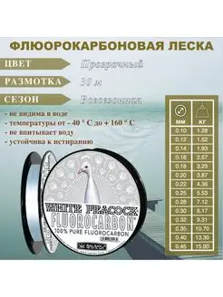 Леска White Peacock флюорокарбон 0.22 30м Balsax 135710725 купить за 355 ₽ в интернет-магазине Wildberries