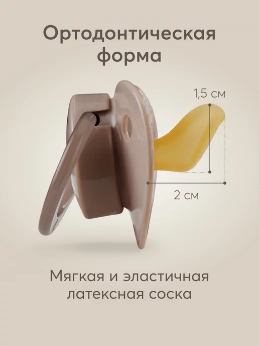 Happy Baby Пустышка соска латексная ортодонтическая с колпачком 0+, коричневый, фото 2