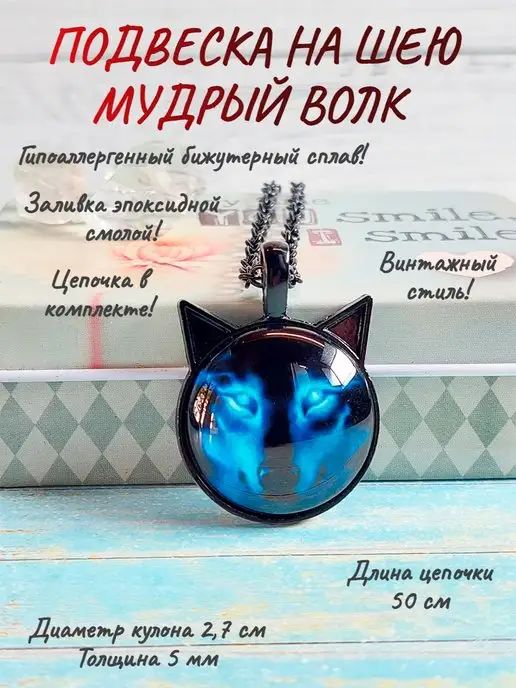 ОптимаБизнес Кулон медальон на шею с цепочкой круглый Волк хищник зверь, черный, фото 7