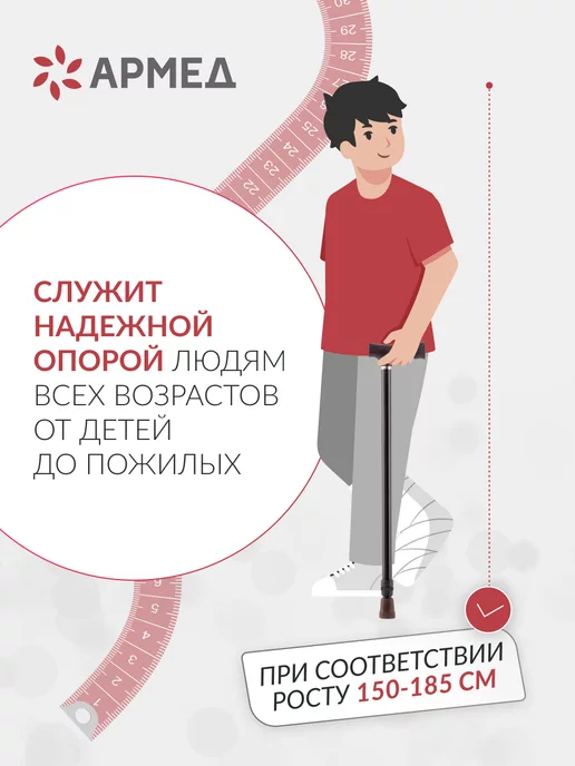 Армед Трость опорная для ходьбы с УПС KR929, черный, фото 3