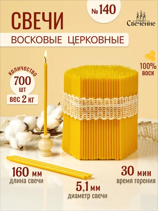 СВЕЧЕНИЕ Свечи церковные восковые освященные № 140 - 2кг, 2 кг