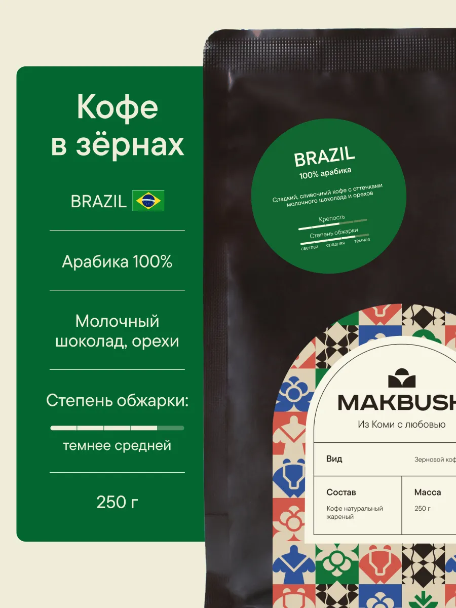 Кофе в зернах BRAZIL 250 гр, арабика 100%